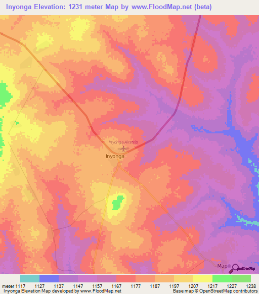 Inyonga,Tanzania Elevation Map