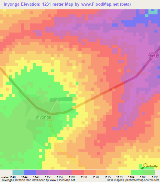 Inyonga,Tanzania Elevation Map