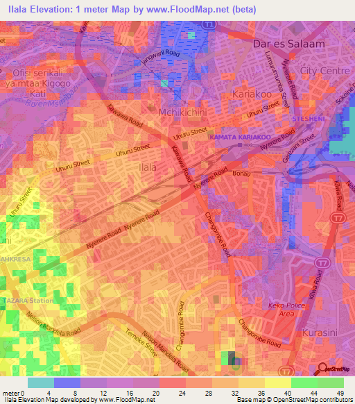 Ilala,Tanzania Elevation Map