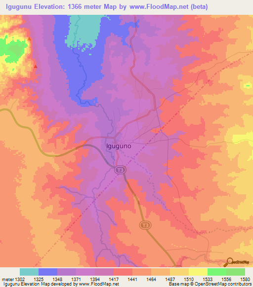 Igugunu,Tanzania Elevation Map