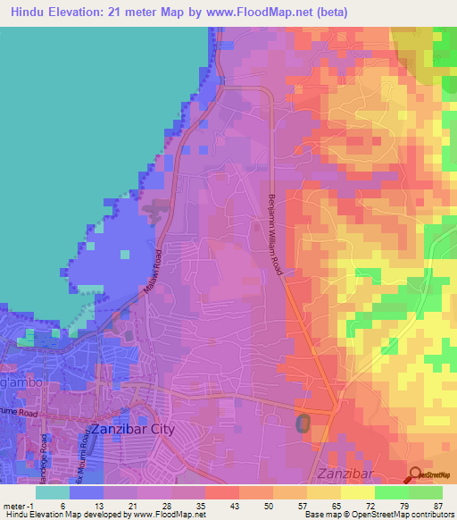 Hindu,Tanzania Elevation Map