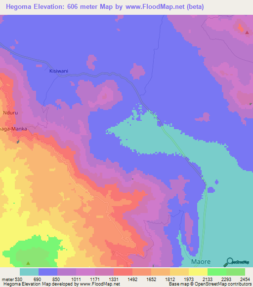 Hegoma,Tanzania Elevation Map