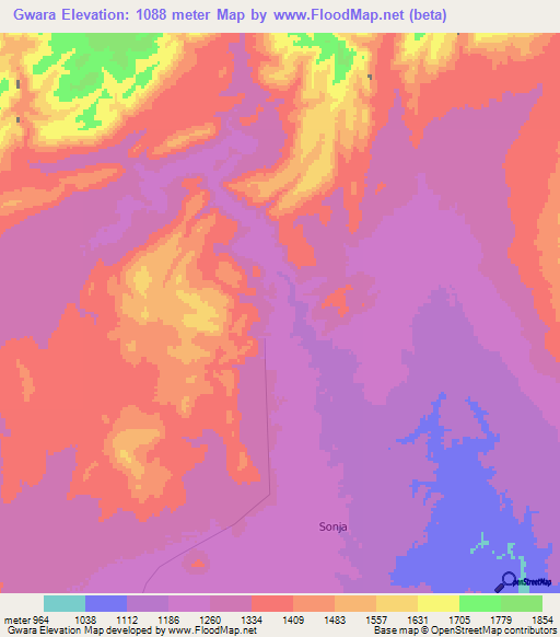 Gwara,Tanzania Elevation Map