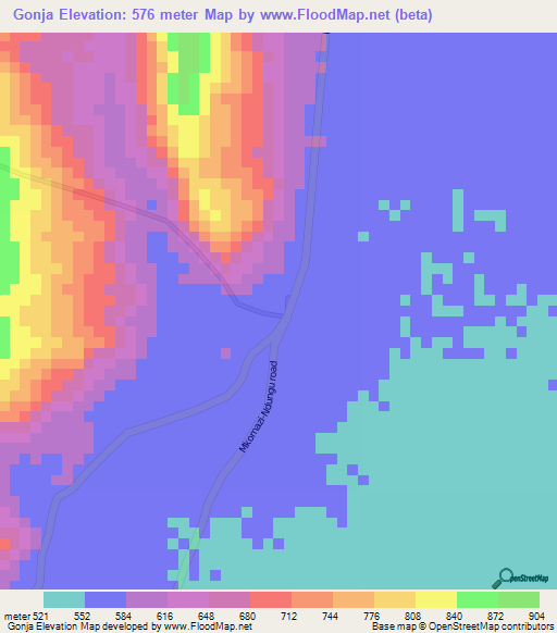 Gonja,Tanzania Elevation Map