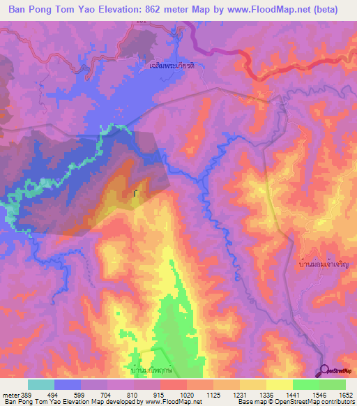 Ban Pong Tom Yao,Thailand Elevation Map