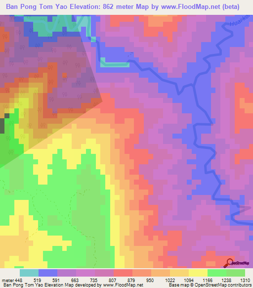 Ban Pong Tom Yao,Thailand Elevation Map