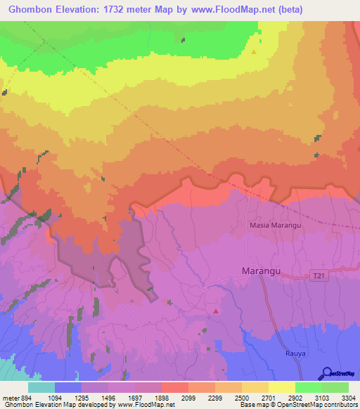 Ghombon,Tanzania Elevation Map