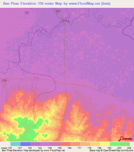 Ban Phae,Thailand Elevation Map