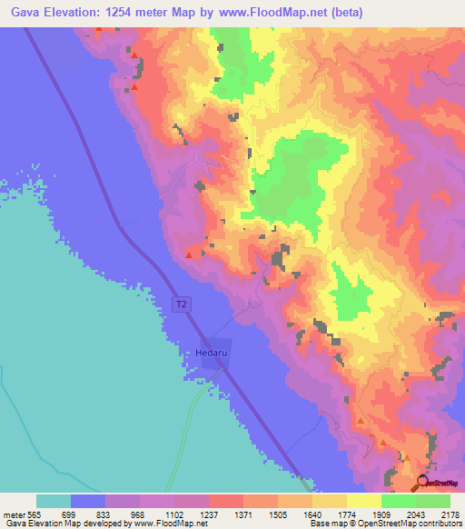 Gava,Tanzania Elevation Map