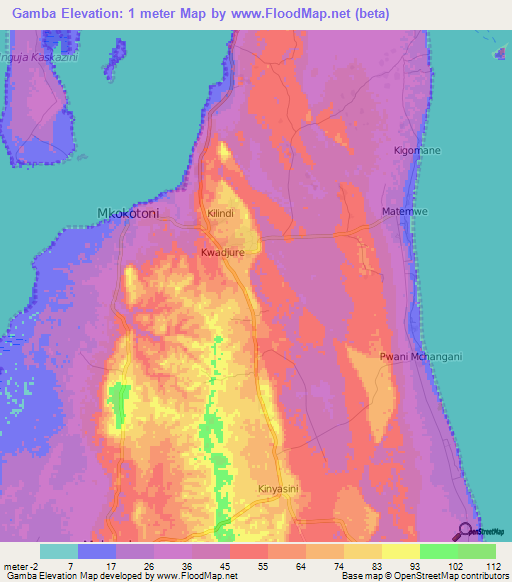 Gamba,Tanzania Elevation Map