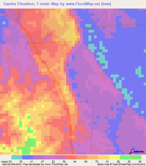 Gamba,Tanzania Elevation Map