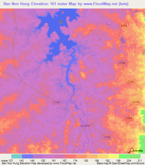 Ban Non Hung,Thailand Elevation Map