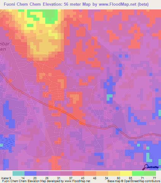 Fuoni Chem Chem,Tanzania Elevation Map