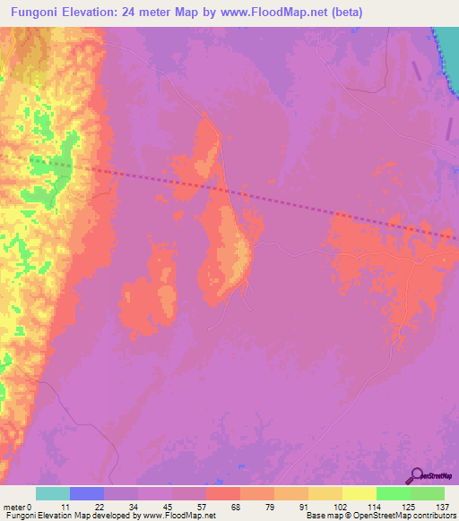 Fungoni,Tanzania Elevation Map