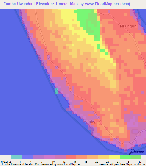 Fumba Uwandani,Tanzania Elevation Map