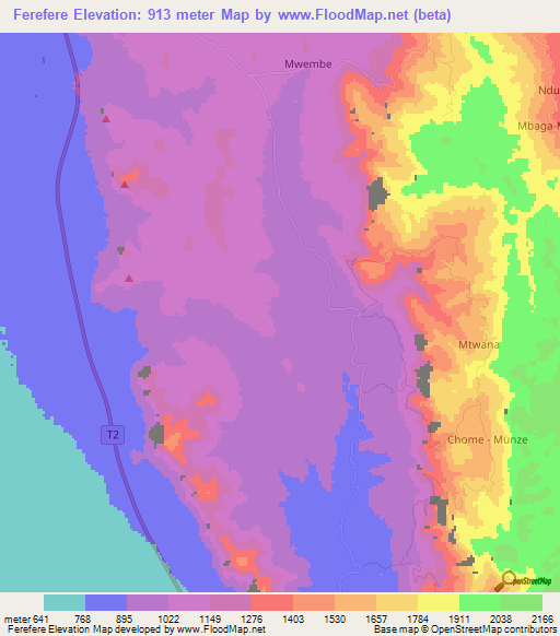 Ferefere,Tanzania Elevation Map