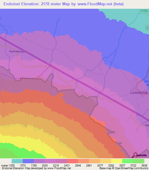 Endoinet,Tanzania Elevation Map