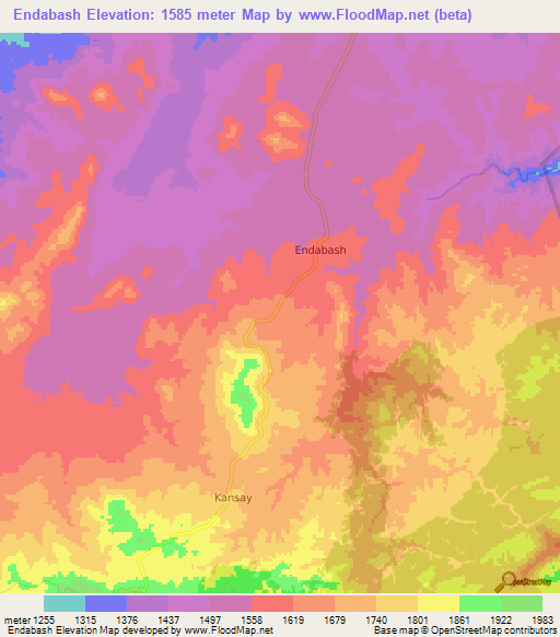 Endabash,Tanzania Elevation Map