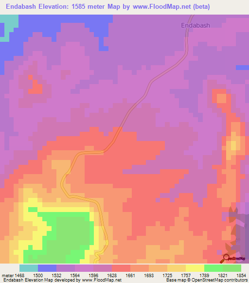 Endabash,Tanzania Elevation Map