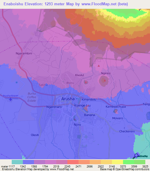 Enaboishu,Tanzania Elevation Map
