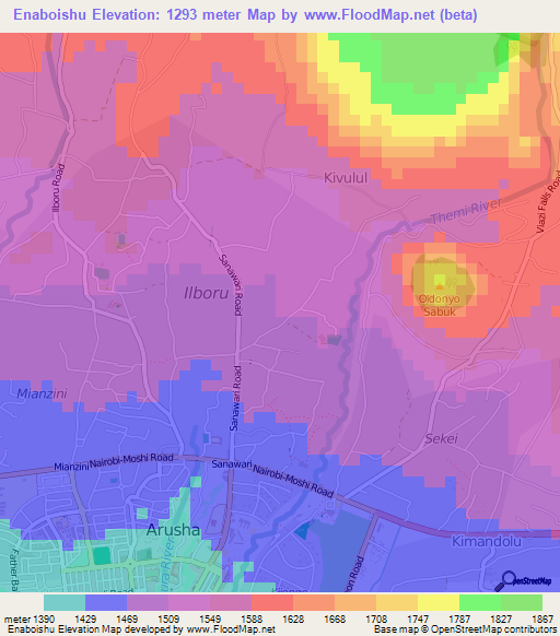 Enaboishu,Tanzania Elevation Map