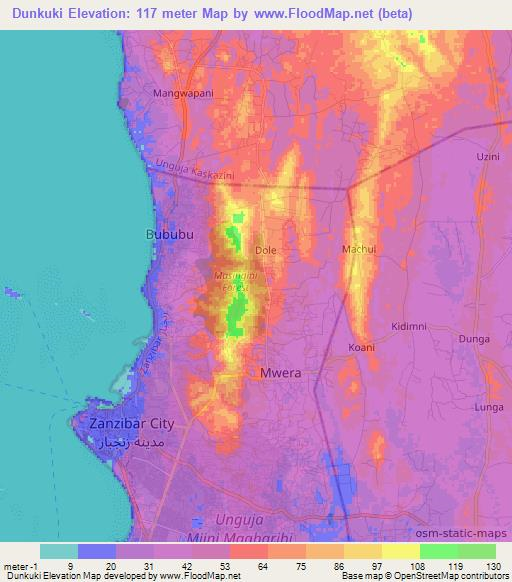 Dunkuki,Tanzania Elevation Map