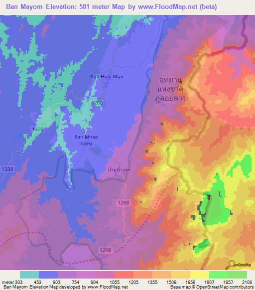 Ban Mayom,Thailand Elevation Map