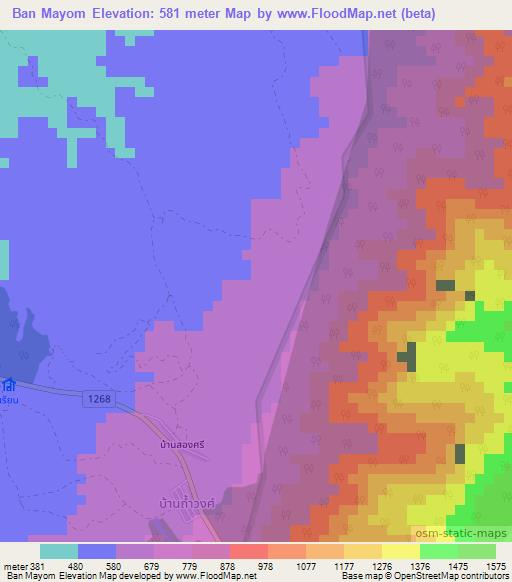 Ban Mayom,Thailand Elevation Map