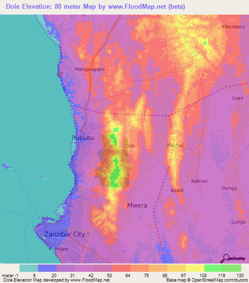 Dole,Tanzania Elevation Map