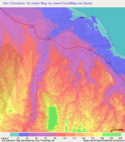 Dilo,Tanzania Elevation Map