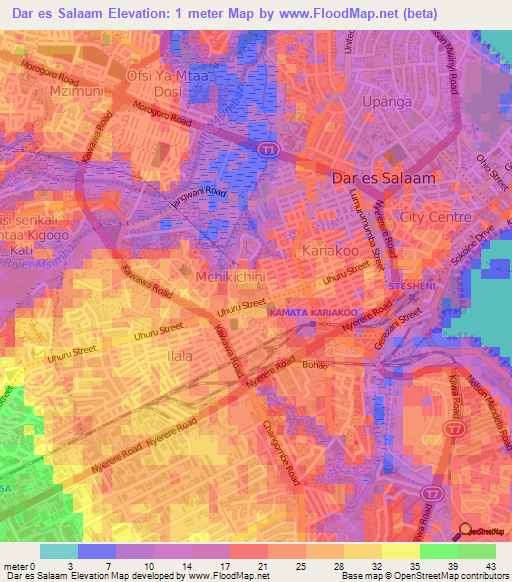 Dar es Salaam,Tanzania Elevation Map