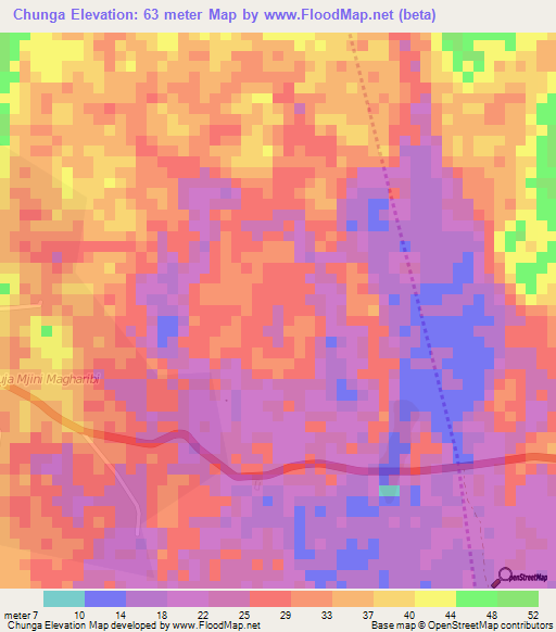 Chunga,Tanzania Elevation Map