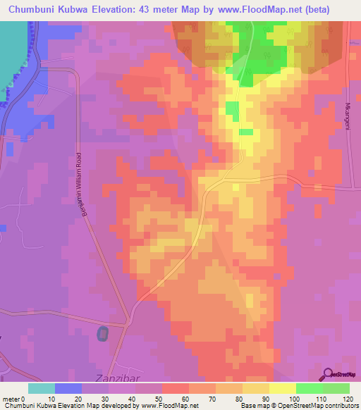 Chumbuni Kubwa,Tanzania Elevation Map