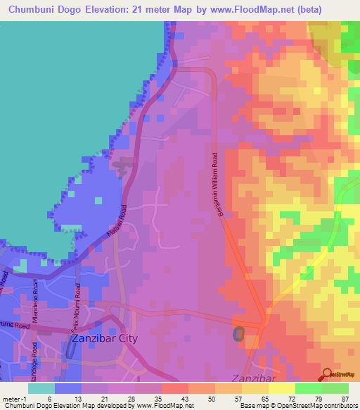 Chumbuni Dogo,Tanzania Elevation Map