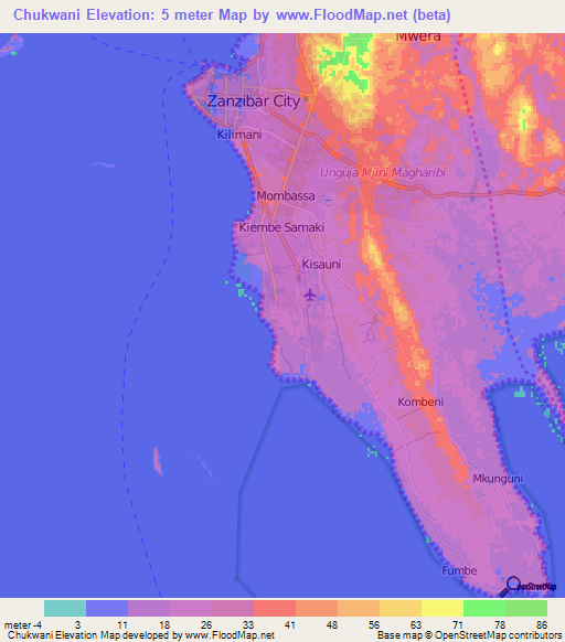 Chukwani,Tanzania Elevation Map