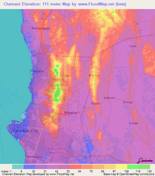 Chemani,Tanzania Elevation Map