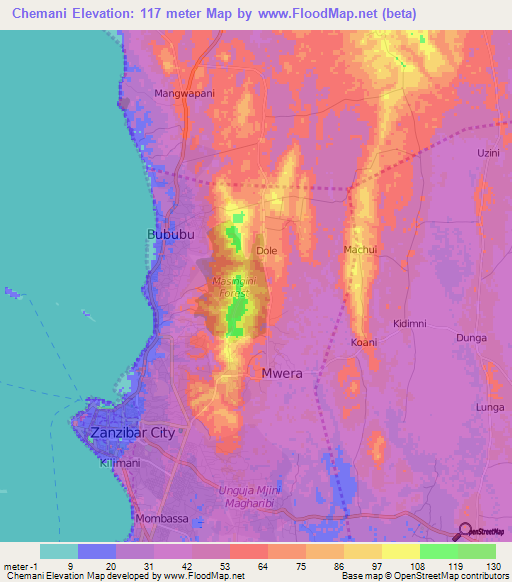 Chemani,Tanzania Elevation Map