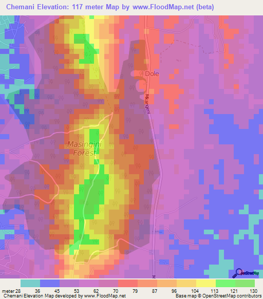 Chemani,Tanzania Elevation Map