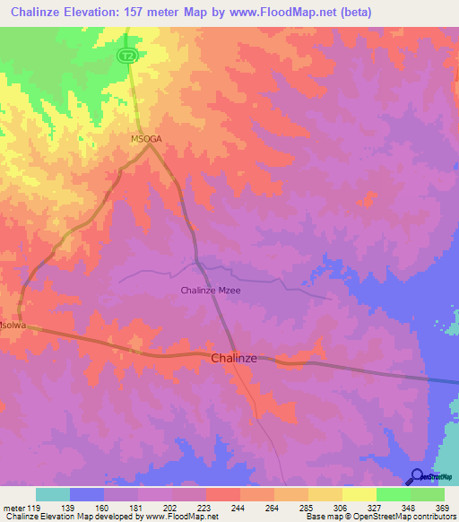 Chalinze,Tanzania Elevation Map