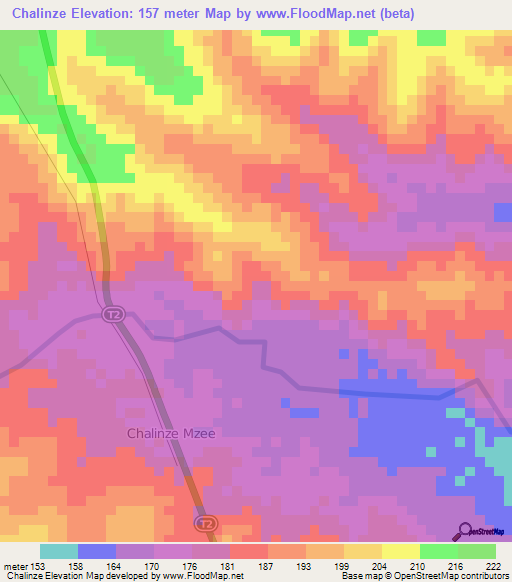 Chalinze,Tanzania Elevation Map