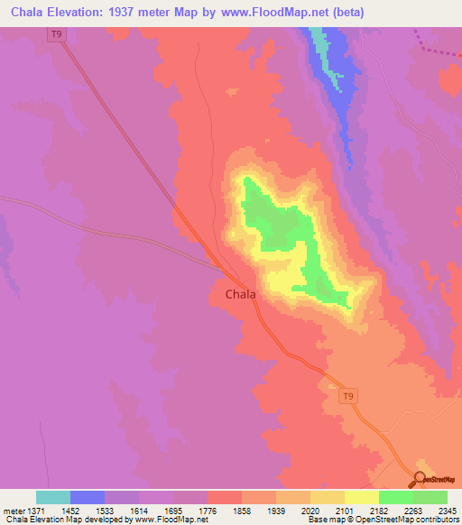 Chala,Tanzania Elevation Map