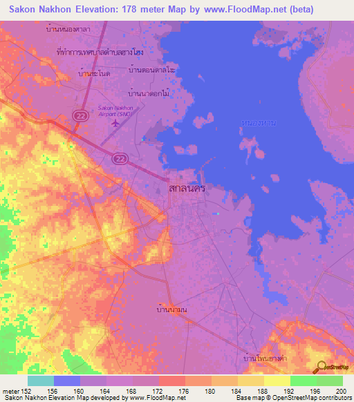 Elevation of Sakon Nakhon,Thailand Elevation Map, Topography, Contour