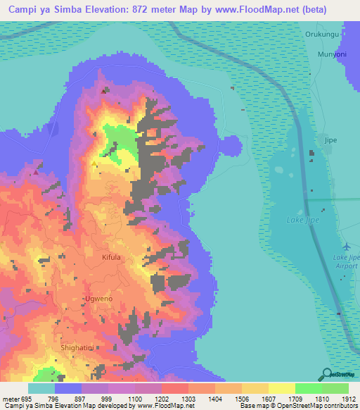 Campi ya Simba,Tanzania Elevation Map