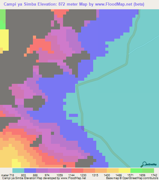 Campi ya Simba,Tanzania Elevation Map