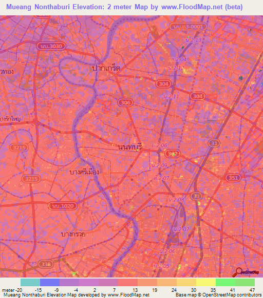 Mueang Nonthaburi,Thailand Elevation Map