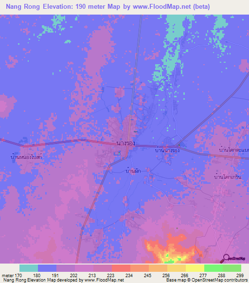 Nang Rong,Thailand Elevation Map