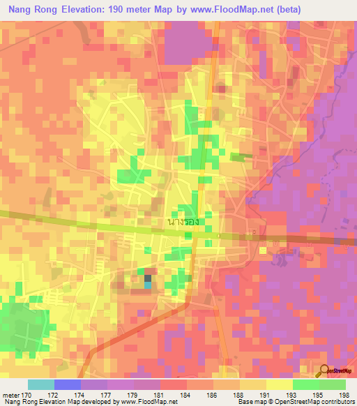 Nang Rong,Thailand Elevation Map