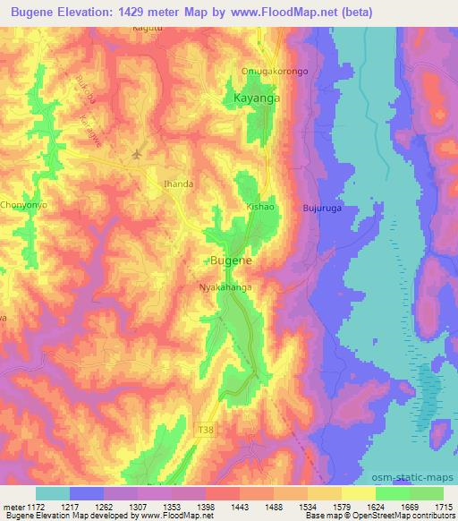 Bugene,Tanzania Elevation Map