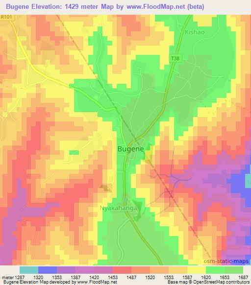Bugene,Tanzania Elevation Map