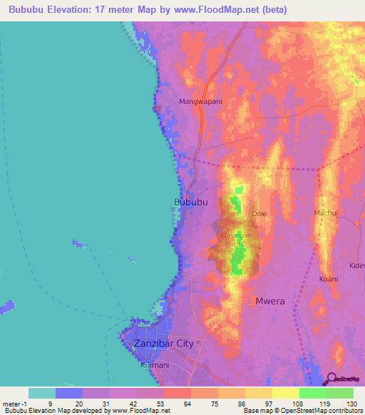 Bububu,Tanzania Elevation Map